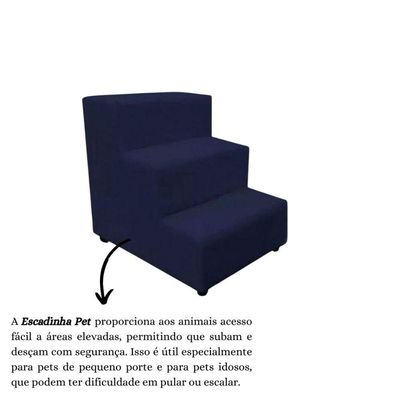 Escada Escadinha Pet Cachorro 3 Degraus Rampa Suede Dog Cor:azul Marinho