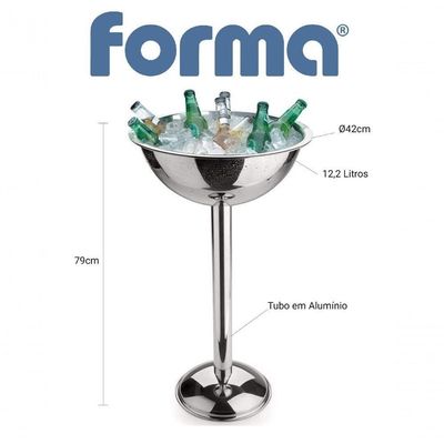 Champanheira Com Pedestal De Aço Inox Balde De Gelo 12,2 Litros Chapagneira De Chão Festa Evento