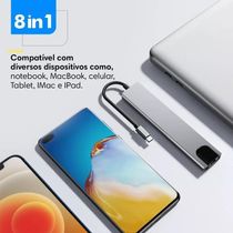 Adaptador Hub Type C 8x1 Hdmi 4k, Lan, Usb 3.0, Leitor Sd Para Macbook