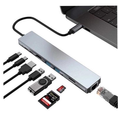 Adaptador Hub Type C 8x1 Hdmi 4k, Lan, Usb 3.0, Leitor Sd Para Macbook