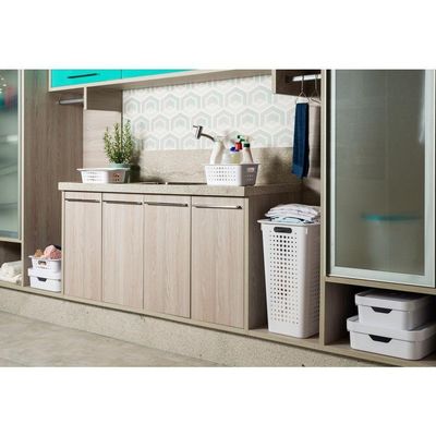 Cesto De Roupa Bege 47 L Com Tampa 41 X 31 X 55 Cm