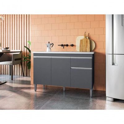 Balcão De Cozinha 2 Portas Oxford Cinza Fosco