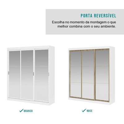 Guarda Roupa Casal 3 Portas 4 Gav Espelho Branco Carraro 1144