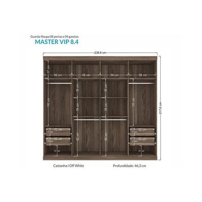 Guarda Roupa Casal 8 Portas E 4 Gavetas Master Vip 8.4 Branco - Santos Andirá