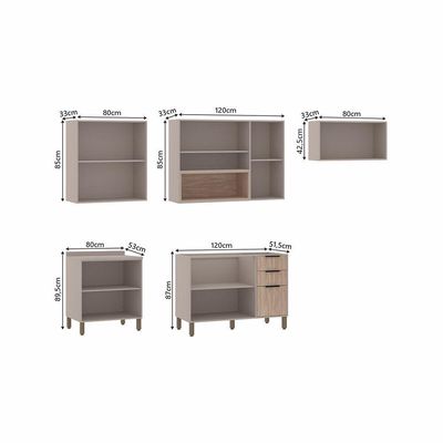 Cozinha Modulada Completa 5 Peças Com Balcões E Aéreos Sem Pia Stylo Luciane Móveis Cinammon-cumaru