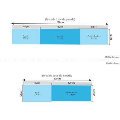 Cozinha Modulada Completa 5 Peças Com Balcões E Aéreos Sem Pia Stylo Luciane Móveis Cinammon-cumaru
