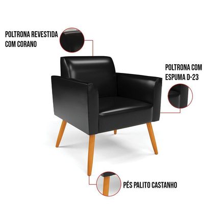 Poltrona Pés Palito Castanho Marisa Corano D03 - D\'rossi Cor Preto