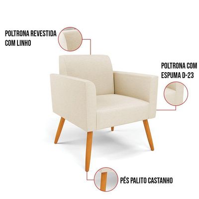 Poltrona Pés Palito Castanho Marisa Linho D03 - D\'rossi Cor A19 Bege