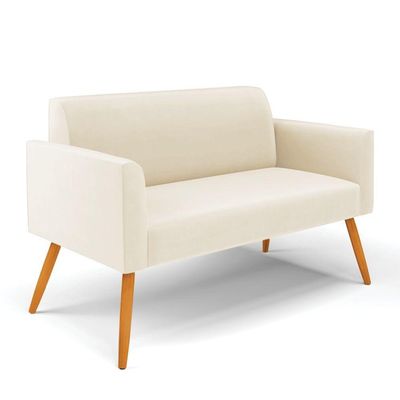 Sofá Namoradeira Com 2 Poltronas Pés Palito Castanho Marisa Veludo D03 - D\'rossi Cor Bege