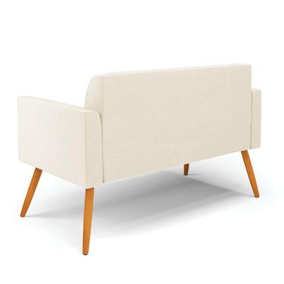Sofá Namoradeira Com 2 Poltronas Pés Palito Castanho Marisa Veludo D03 - D\'rossi Cor Bege