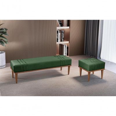 Conjunto - 2 Puffs Banqueta Maya Luxo Castellar Móbile Veludo Verde
