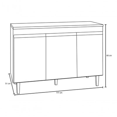 Balcão Gabinete De Pia Sem Tampo 120cm 3 Portas Manu - Ajl Móveis Cor Cinza