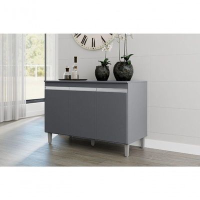 Balcão Gabinete De Pia Sem Tampo 120cm 3 Portas Manu - Ajl Móveis Cor Cinza