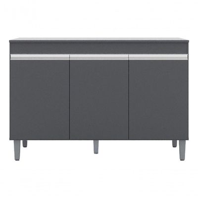 Balcão Gabinete De Pia Sem Tampo 120cm 3 Portas Manu - Ajl Móveis Cor Cinza