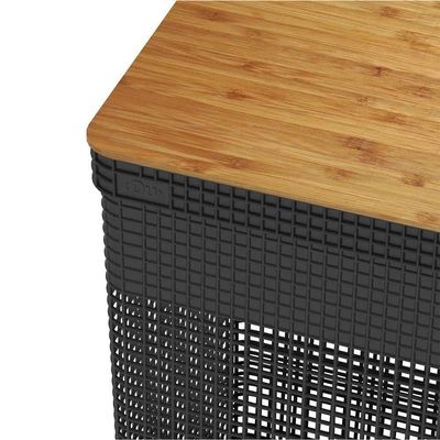 Cesto De Roupa Grid Preto 49 L Com Tampa De Bambu 38 X 28 X 55,6 Cm
