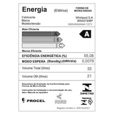 Forno de Micro-ondas Brastemp BMS46AB Alta Capacidade com 18 Receitas Pré-Programadas 32L - Branco Branco / 110