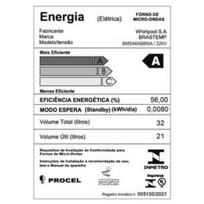 Forno de Micro-ondas Brastemp BMS46AB Alta Capacidade com 18 Receitas Pré-Programadas 32L - Branco Branco / 220