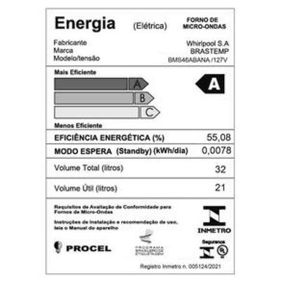 Forno de Micro-ondas Brastemp BMS46AB Alta Capacidade com 18 Receitas Pré-Programadas 32L - Branco Branco / 220