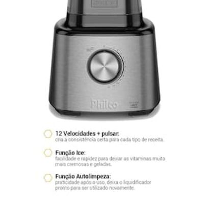 Liquidificador Philco PLQ2100PI Turbo Preto 1400W com 12 Velocidades Preto / 110