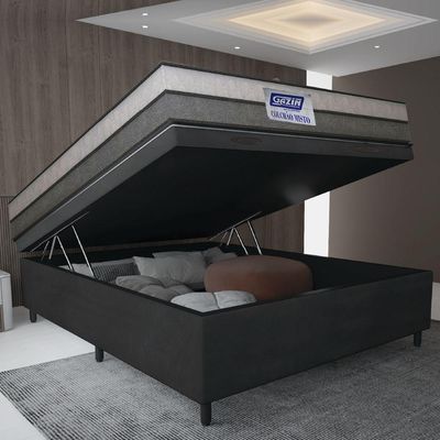 Cama Box Baú Casal Colchão Espuma D33 Fort 138x188x62cm Cinza / Branco Gazin
