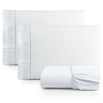 Jogo De Lençol Casal Suave Barrado Lese 3 Peças Barato - Branco