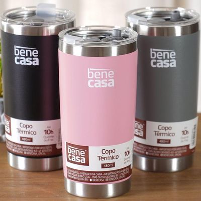 Copo Térmico Para Bebidas 480ml Vedação à Vácuo Cinza