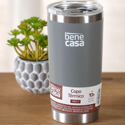 Copo Térmico Para Bebidas 480ml Vedação à Vácuo Cinza