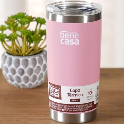 Copo Térmico Para Bebidas 480ml Vedação à Vácuo Rosa