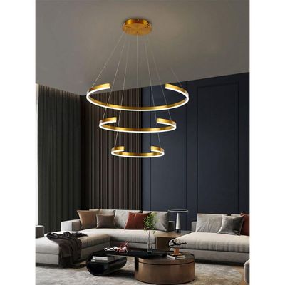 Luminaria Lustre 3 Aneis Arco Led 94w Perfil Luxo Pendente Recepçao Sala Quarto Comercial Residencia