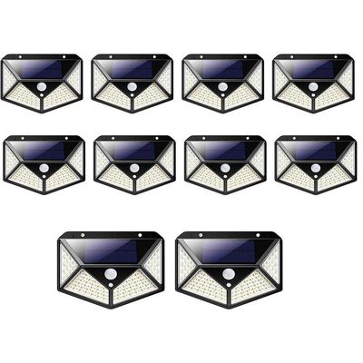 Luminaria Solar Arandela Kit 10 Uni 100 Leds Iluminaçao Rua Casa Parede Segurança