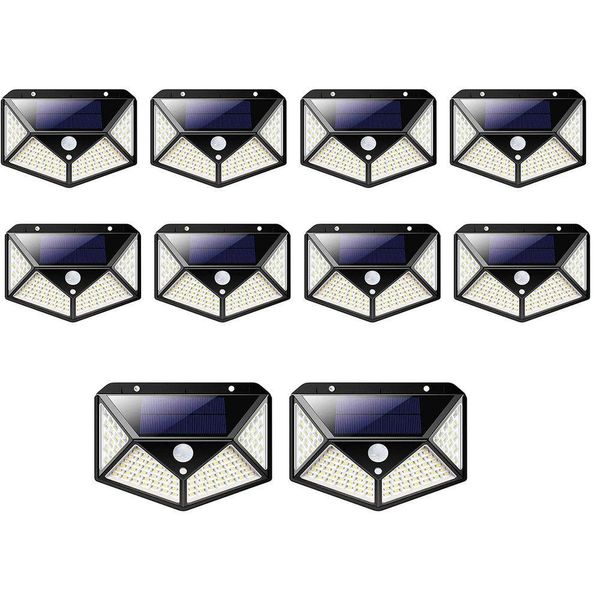 Luminaria Solar Arandela Kit 10 Uni 100 Leds Iluminaçao Rua Casa Parede Segurança