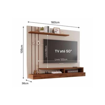 Painel Home P-tv Até 50 Polegadas Valência Plus C- Prateleira E Nichos 160x135cm Off White-nature