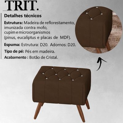 Puff Puf Para Sala Pes Madeira Trit Veludo Sl 942 Peer Sl 942