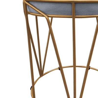 Puff Multiuso Com Mesa 2 Em 1 Suede Cinza Base Dourado