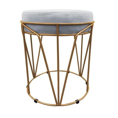 Puff Multiuso Com Mesa 2 Em 1 Suede Cinza Base Dourado