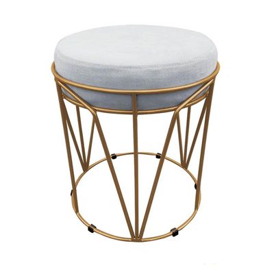 Puff Multiuso Com Mesa 2 Em 1 Suede Cinza Base Dourado