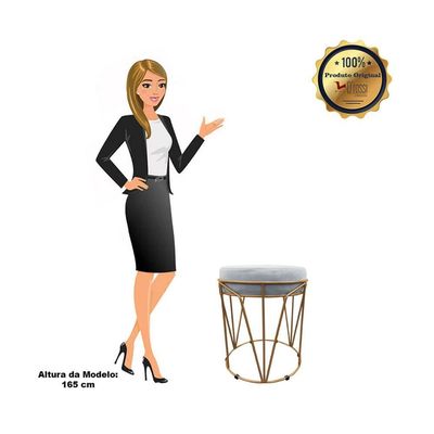 Puff Multiuso Com Mesa 2 Em 1 Suede Cinza Base Dourado