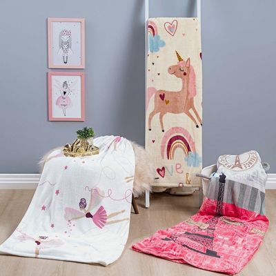 Manta Flannel Estampada Infantil Bouti Kids Solteiro - Bailarina