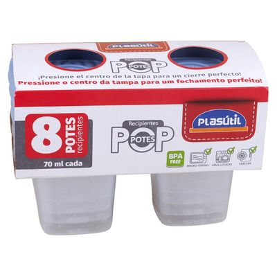 Conjunto 8 Potes Quadrado 70ml Pop Plasútil Azul