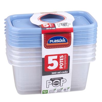 Conjunto 5 Potes Retangular 380ml Pop Plasútil Azul