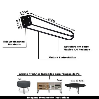 Kit 4 Pés De Metal 25 Cm Legs Mesas De Centro Puffs Preto
