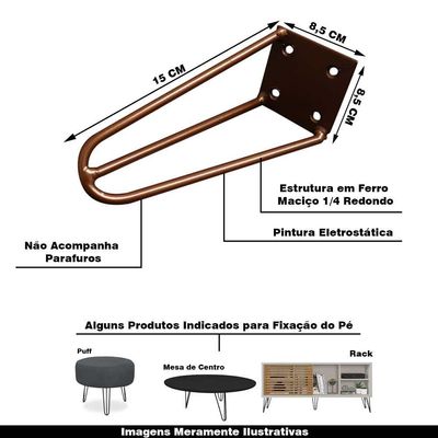 Kit 4 Pés De Metal 15 Cm Hairpin Legs Mesas De Centro Puffs Bronze G41