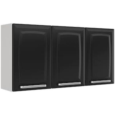 Armário Aéreo Triplo Itatiaia Luce com 3 Portas e 2 Prateleiras - 105cm de largura Preto