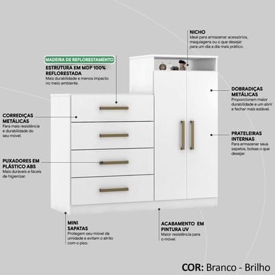 Comoda Sapateira 2 Portas 4 Gavetas 4270 Branco Demobile Branco