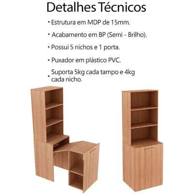Armario Escrivaninha Multiuso Retratil 5 Nicho Me4171 Amendoa Tecno Mobili Amendoa