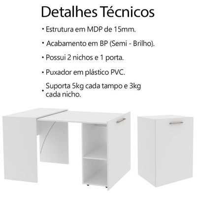 Escrivaninha Multiuso Retratil 2 Nicho Me4170 Branco Tecno Mobili Branco