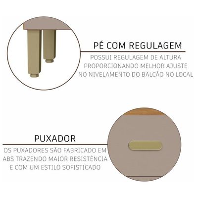 Cozinha Modulada Compacta Fidelitá Mariana 4 Peças 220cm 12 Portas 1 Gaveta Sem Tampo Freijó/camurça