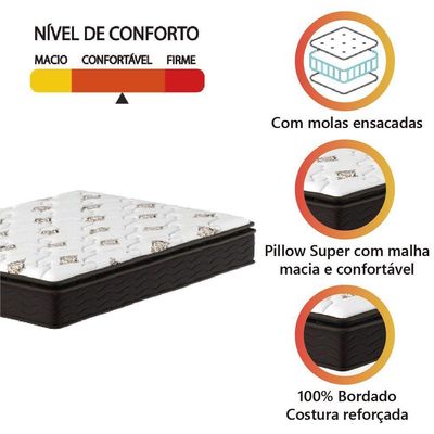 Colchão Casal Molas Ensacadas Granville Pillow Top 138x188x28cm Marrom - Branco Probel Marrom-branco