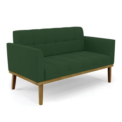 Sofá Namoradeira E 2 Poltronas Base Madeira Castanho Elisa Veludo D03 - D\'rossi Cor Verde
