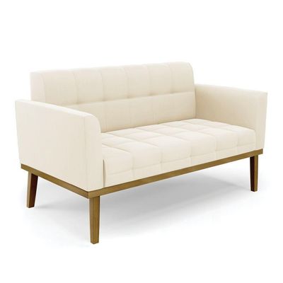 Sofá Namoradeira E 2 Poltronas Base Madeira Castanho Elisa Veludo D03 - D\'rossi Cor Bege